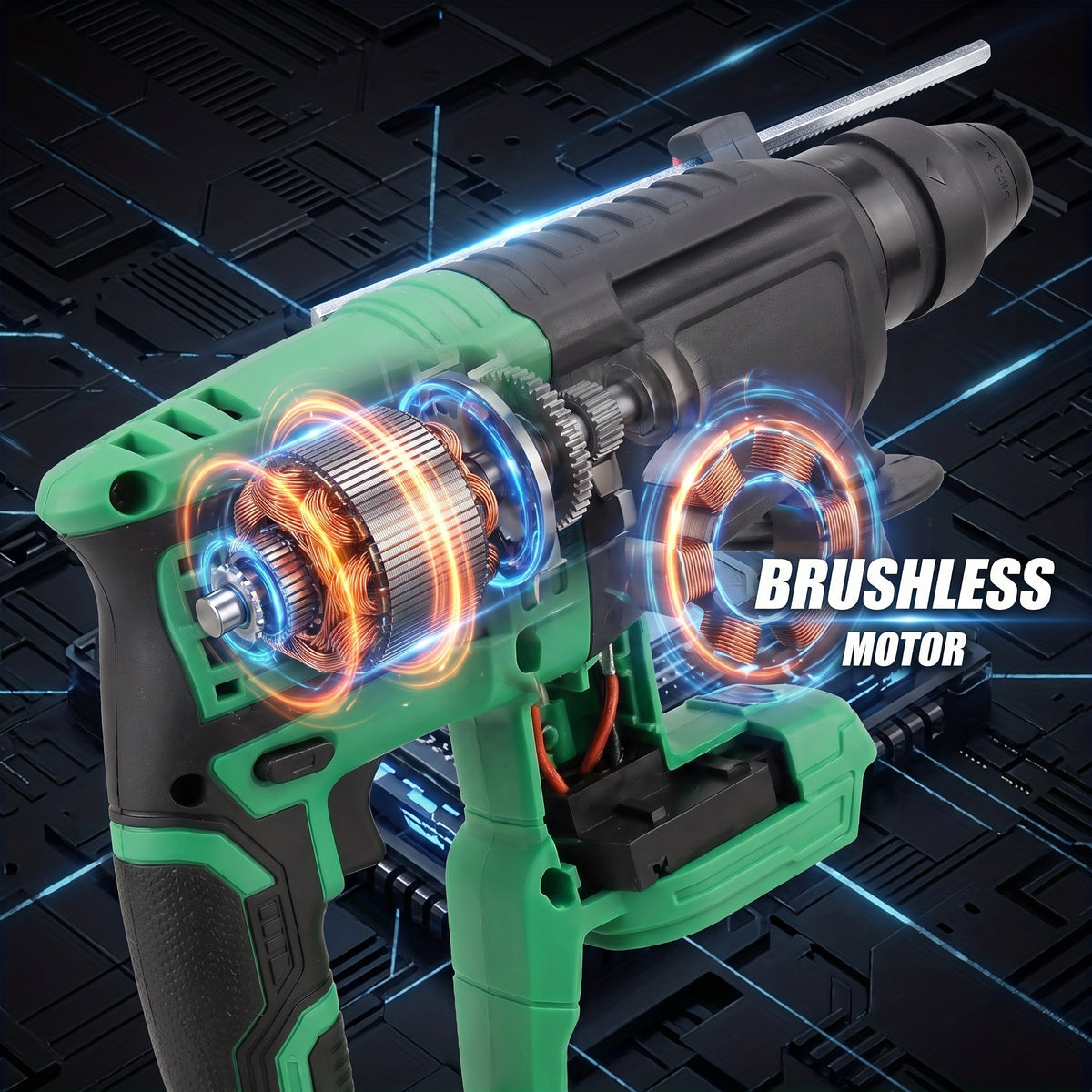 20V Brushless Cordless Rotary Hammer Drill – 3-Mode Heavy Duty Electric Hammer with Dual Battery Kit & Fast Charger