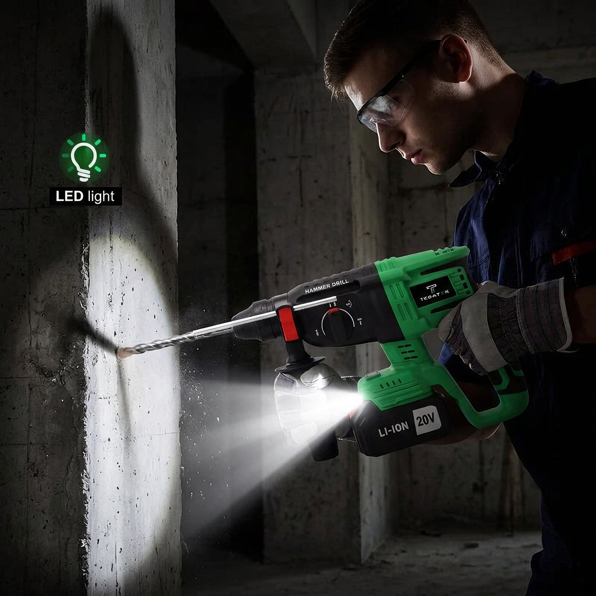 20V Brushless Cordless Rotary Hammer Drill – 3-Mode Heavy Duty Electric Hammer with Dual Battery Kit & Fast Charger
