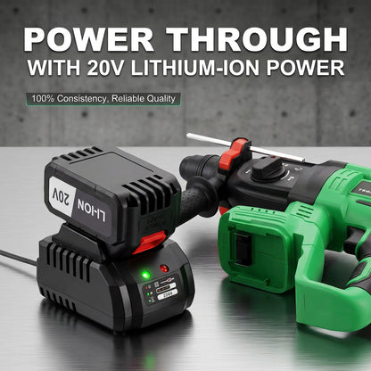 20V Brushless Cordless Rotary Hammer Drill – 3-Mode Heavy Duty Electric Hammer with Dual Battery Kit & Fast Charger