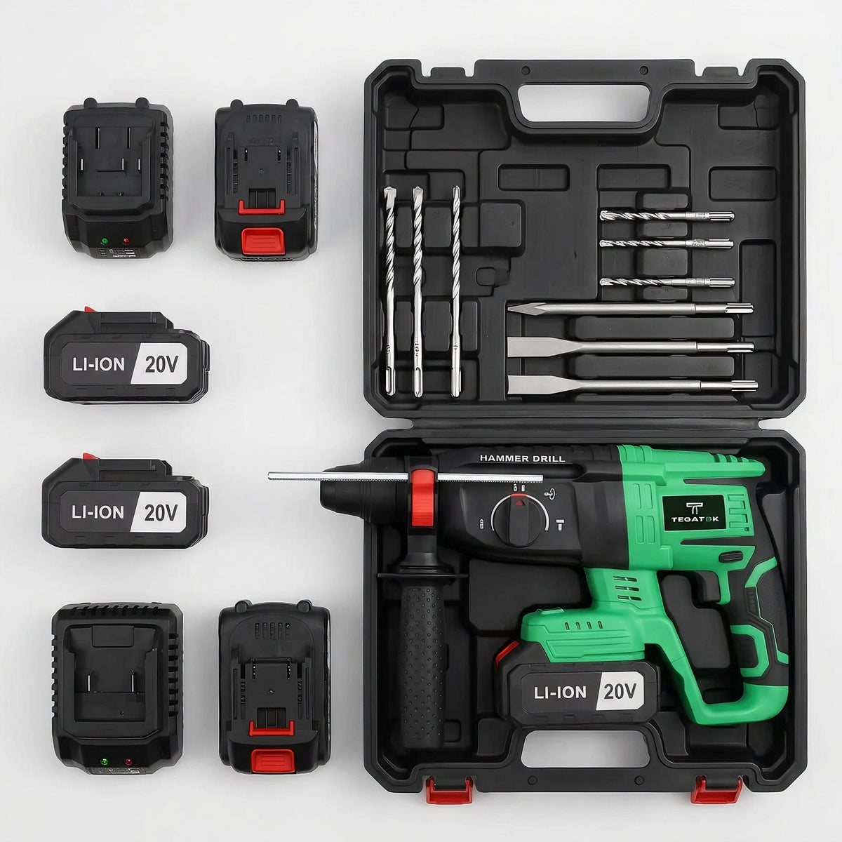 20V Brushless Cordless Rotary Hammer Drill – 3-Mode Heavy Duty Electric Hammer with Dual Battery Kit & Fast Charger