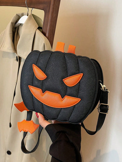 Funky Punk Style Steampunk Gothic Style Pumpkin Pattern Fashionable Crossbody Bag Pumpkin,Pink For Teen Girls, Women, College Students, Party Girls, Perfect For Gift, The Day Of The Dead,