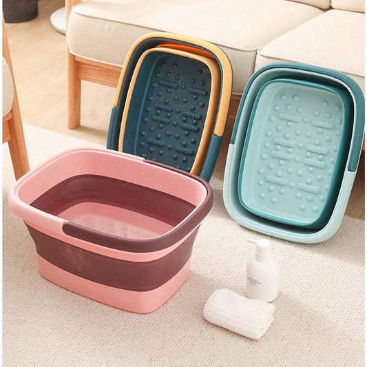 Collapsible Foot Bath Basin Foot Soak Tub, Foot Soaking Tub With Massage Acupoint For Feet Soaking, Pedicure Foot Spa, Multifunction Plastic Bucket With Handle, Home Spa Treatment Back To School