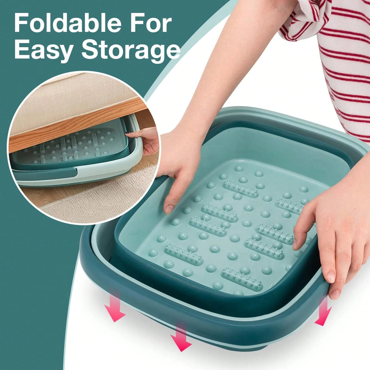 Collapsible Foot Bath Basin Foot Soak Tub, Foot Soaking Tub With Massage Acupoint For Feet Soaking, Pedicure Foot Spa, Multifunction Plastic Bucket With Handle, Home Spa Treatment Back To School